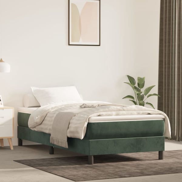 vidaXL springmadras med pocketfjedre medium 90x190x20 cm fløjl mørkegrøn