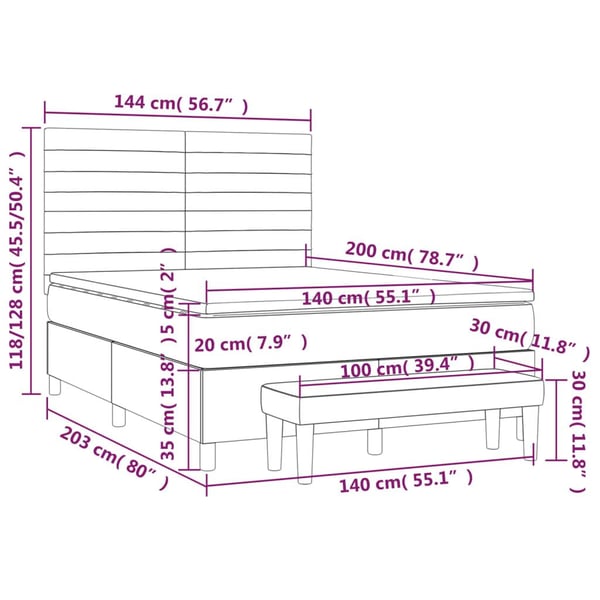 vidaXL kontinentalseng med madras 140x200 cm stof mørkebrun