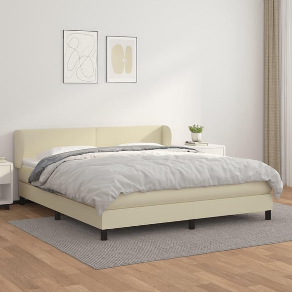 vidaXL kontinentalseng med madras 180x200 cm kunstlæder cremefarvet
