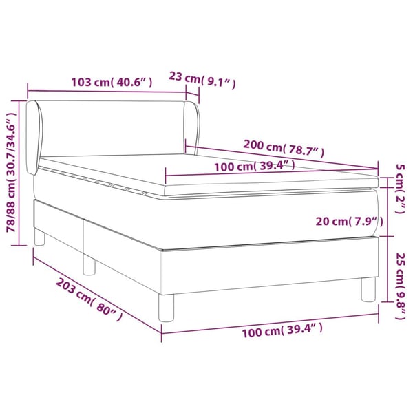 vidaXL kontinentalseng med madras 100x200 cm fløjl sort