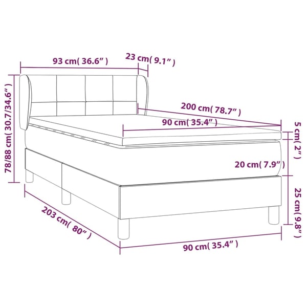 vidaXL kontinentalseng med madras 90x200 cm fløjl mørkeblå