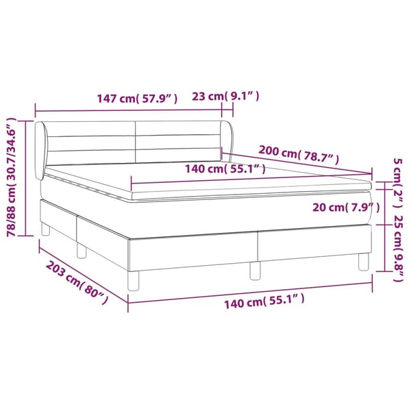vidaXL kontinentalseng med madras 140x200 cm fløjl lysegrå