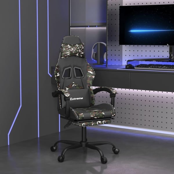 vidaXL gamingstol med fodstøtte kunstlæder sort og camouflage