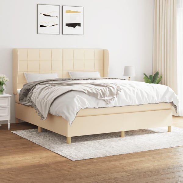 vidaXL kontinentalseng med madras 160x200 cm stof cremefarvet