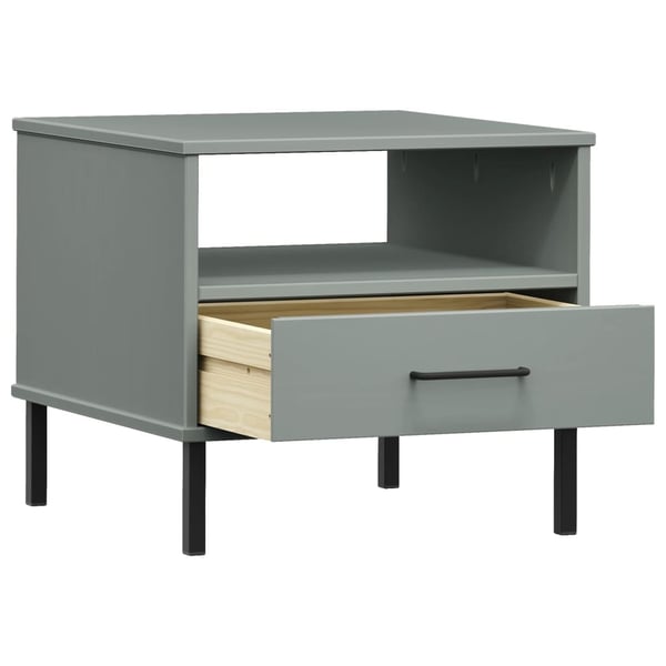 vidaXL Nattbord med metallben grå heltre furu OSLO