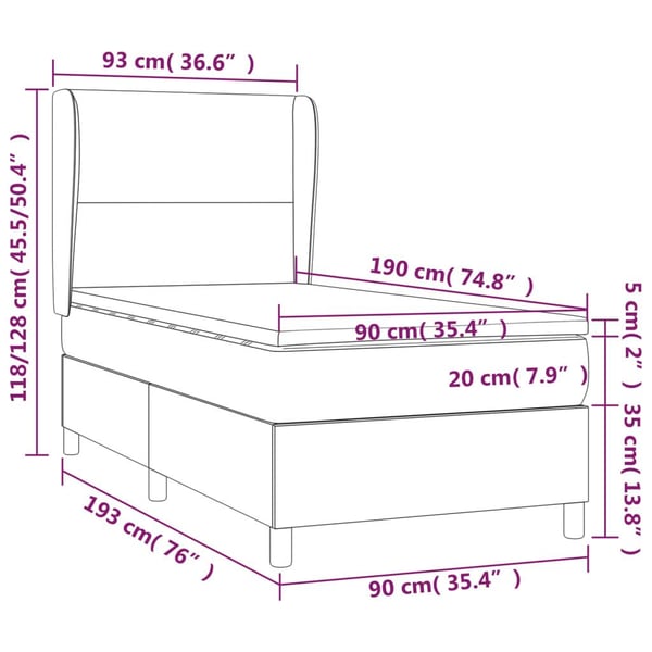 vidaXL kontinentalseng med madras 90x190 cm fløjl mørkeblå