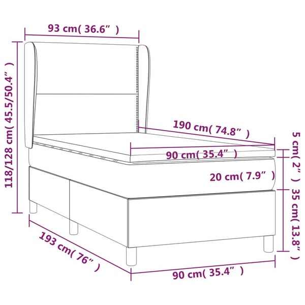 vidaXL kontinentalseng med madras 90x190 cm fløjl mørkeblå