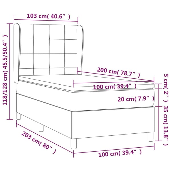 vidaXL kontinentalseng med madras 100x200 cm fløjl sort