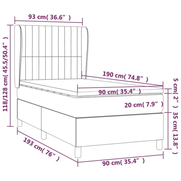 vidaXL kontinentalseng med madras 90x190 cm fløjl mørkeblå