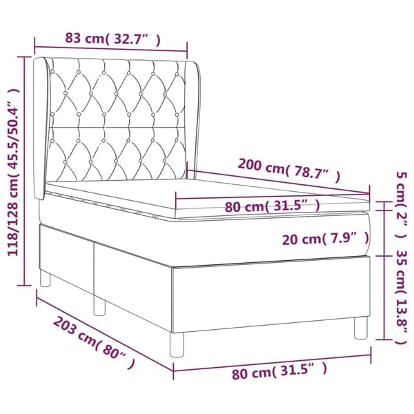 vidaXL kontinentalseng med madras 80x200 cm fløjl mørkegrøn