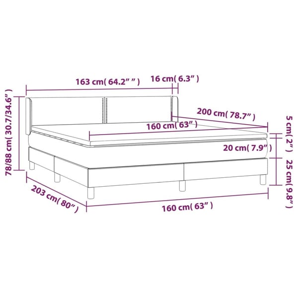 vidaXL kontinentalseng med madras 160x200 cm stof mørkegrå