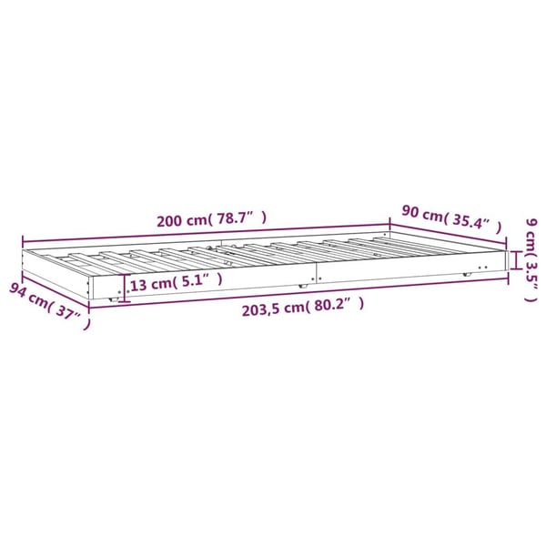 vidaXL Sengeramme uten madrass 90x200 cm heltre furu