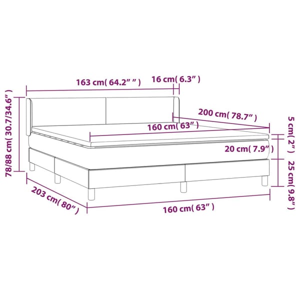 vidaXL kontinentalseng med madras 160x200 cm stof sort