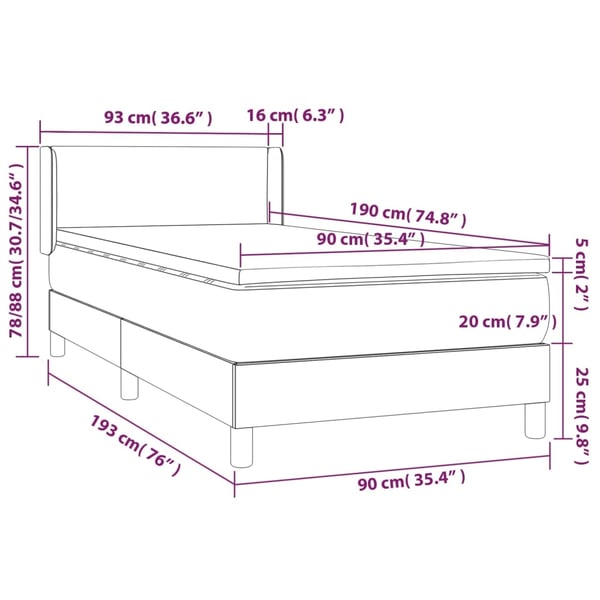 vidaXL kontinentalseng 90x190 cm kunstlæder cappuccinofarvet