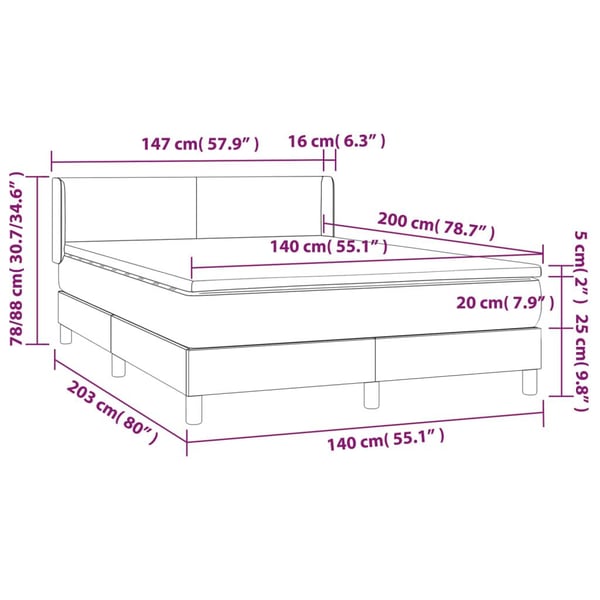 vidaXL kontinentalseng med madras 140x200 cm fløjl lysegrå