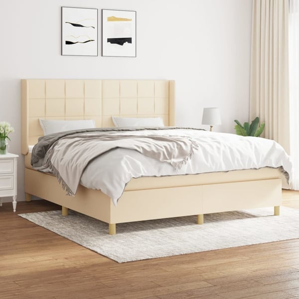 vidaXL kontinentalseng med madras 160x200 cm stof cremefarvet