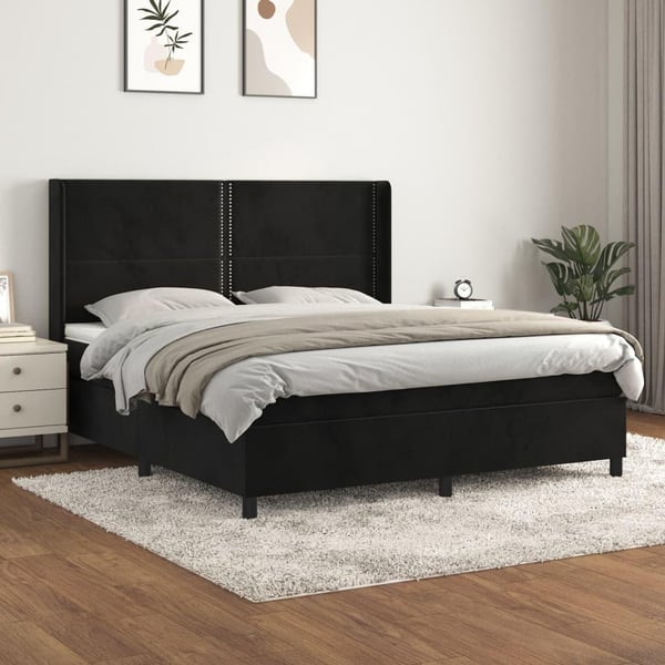 vidaXL kontinentalseng med madras 160x200 cm fløjl sort