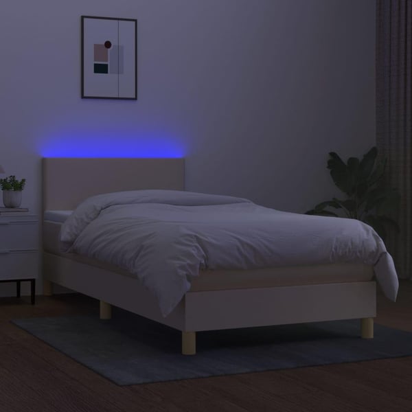 vidaXL kontinentalseng med LED-lys 90x190 cm stof cremefarvet