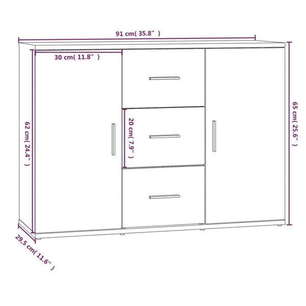 vidaXL skænk 91x29,5x65 cm konstrueret træ brun egetræsfarve