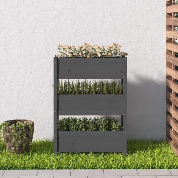 vidaXL Kukkalaatikko harmaa 77x25x104,5 cm täysi mänty