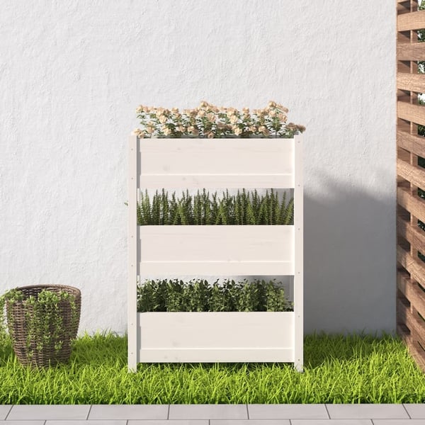 vidaXL plantekasse 77x25x104,5 cm massivt fyrretræ hvid