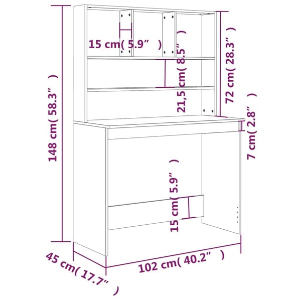 vidaXL Skrivebord med hyller sonoma eik 102x45x148 cm konstruert tre