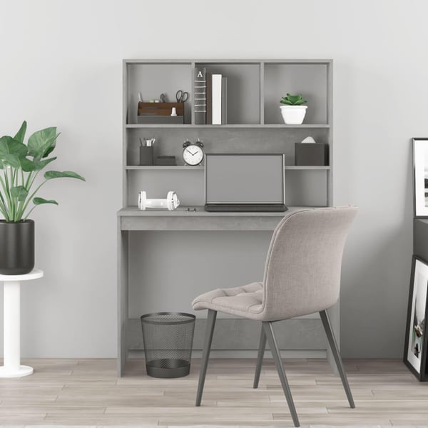 vidaXL Skrivebord med hyller betonggrå 102x45x148 cm konstruert tre
