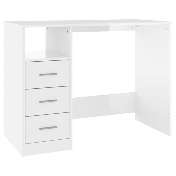 vidaXL skrivebord m. skuffe 102x50x76 cm konstrueret træ hvid højglans
