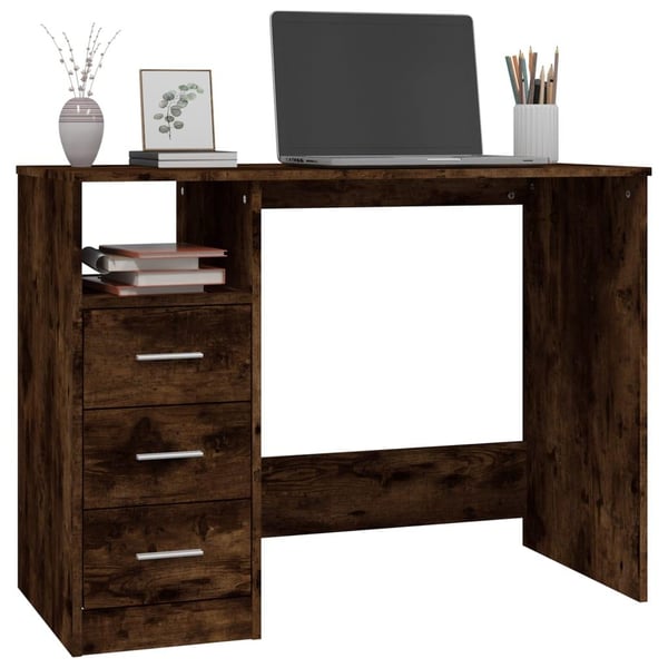 vidaXL skrivebord m. skuffer 102x50x76 cm konstrueret træ røget egetræ