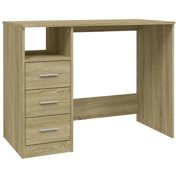 vidaXL skrivebord m. skuffer 102x50x76 cm konstrueret træ sonoma-eg