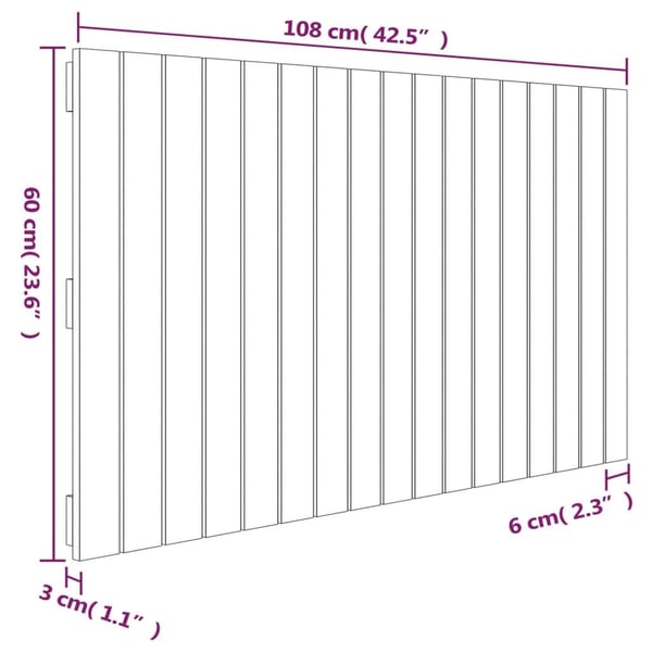 vidaXL Veggmontert sengegavl hvit 108x3x60 cm heltre furu