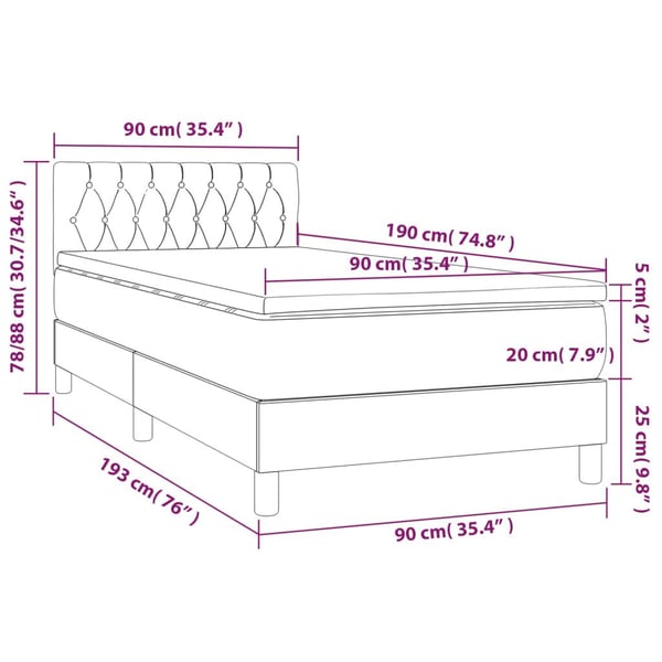 vidaXL kontinentalseng med LED-lys 90x190 cm stof cremefarvet