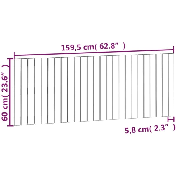 vidaXL Veggmontert sengegavl hvit 159,5x3x60 cm heltre furu