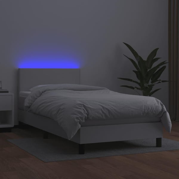 vidaXL kontinentalseng med LED-lys 90x200 cm kunstlæder hvid