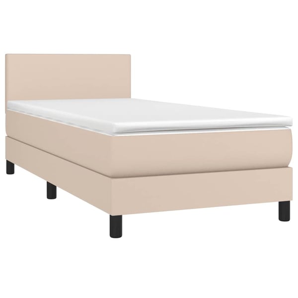 vidaXL kontinentalseng LED-lys 90x190 cm kunstlæder cappuccinofarvet