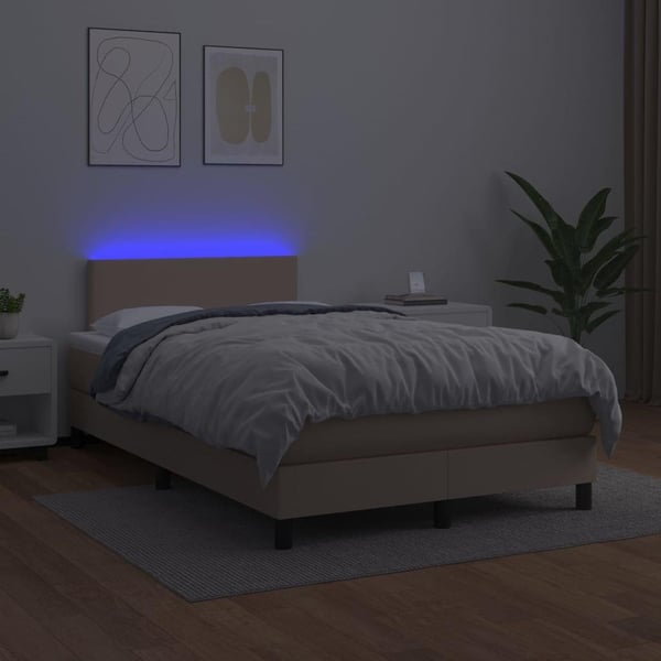 vidaXL kontinentalseng med LED-lys 120x200 cm kunstlæder cappuccino