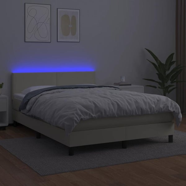 vidaXL kontinentalseng med LED-lys 140x190 cm kunstlæder cremefarvet