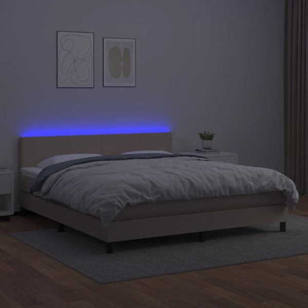 vidaXL kontinentalseng LED-lys 180x200 cm kunstlæder cappuccinofarvet