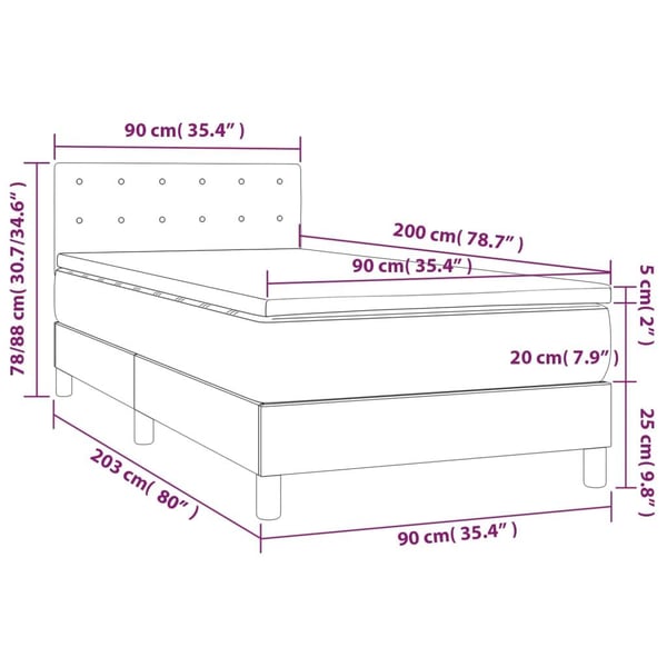 vidaXL kontinentalseng med LED-lys 90x200 cm kunstlæder cremefarvet