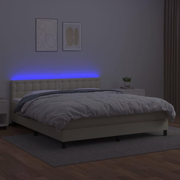 vidaXL kontinentalseng med LED-lys 160x200 cm kunstlæder cremefarvet