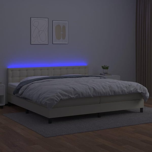 vidaXL kontinentalseng med LED-lys 200x200 cm kunstlæder cremefarvet