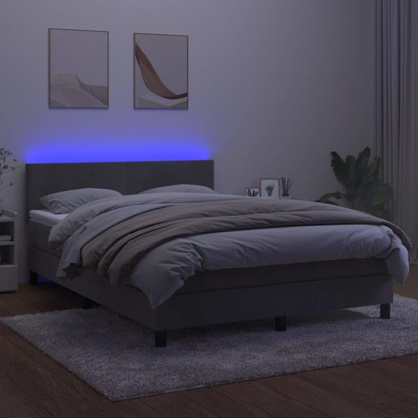 vidaXL kontinentalseng med LED-lys 140x200 cm fløjl lysegrå