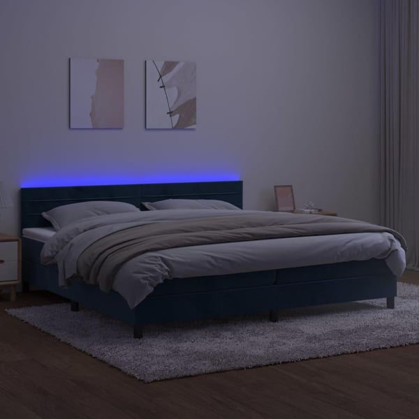 vidaXL Ramsäng med madrass & LED mörkblå 200x200 cm sammet