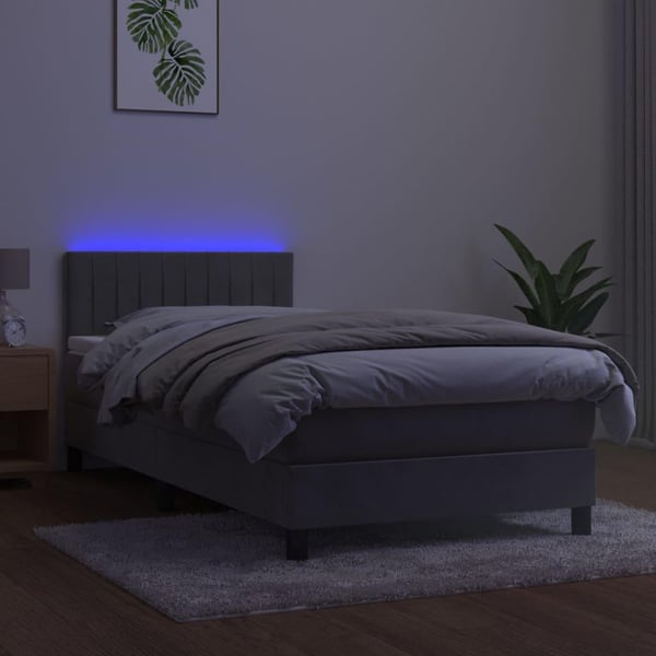 vidaXL kontinentalseng med LED-lys 90x200 cm fløjl lysegrå