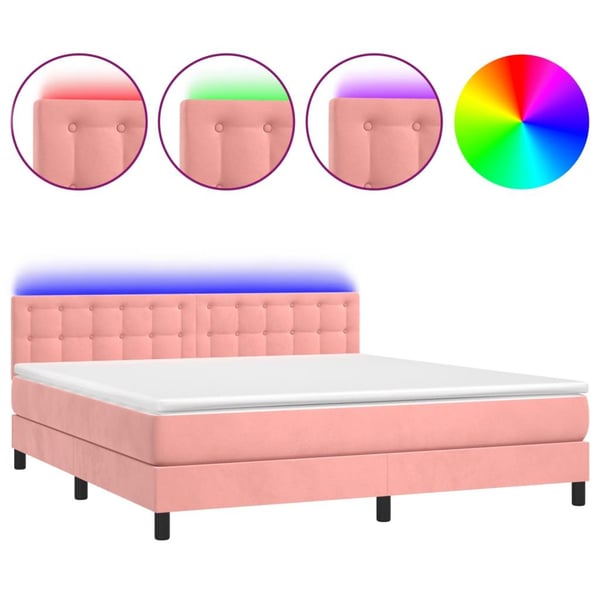 vidaXL Ramsäng med madrass rosa & LED 160x200 cm sammet