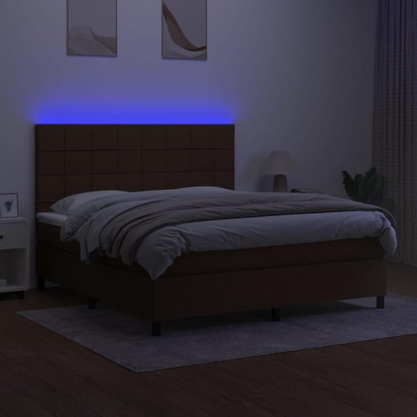 vidaXL kontinentalseng med LED-lys 160x200 cm stof mørkebrun