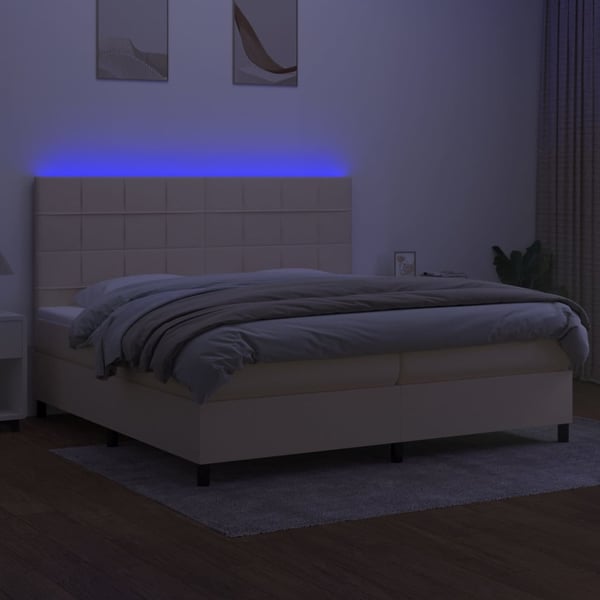 vidaXL kontinentalseng med LED-lys 200x200 cm stof cremefarvet