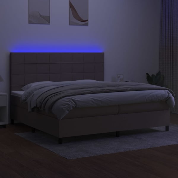 vidaXL kontinentalseng med LED-lys 200x200 cm stof gråbrun
