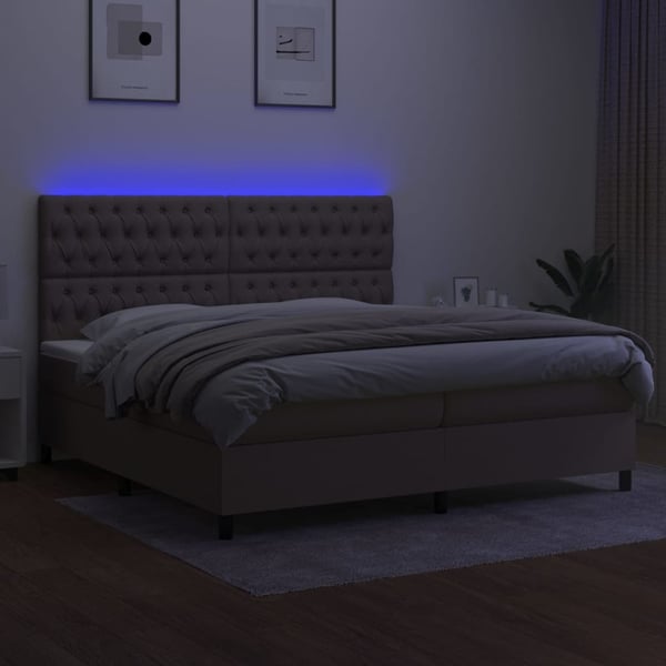 vidaXL kontinentalseng med LED-lys 200x200 cm stof gråbrun