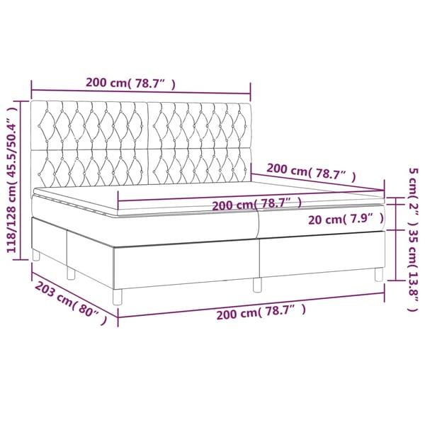 vidaXL kontinentalseng med LED-lys 200x200 cm stof cremefarvet